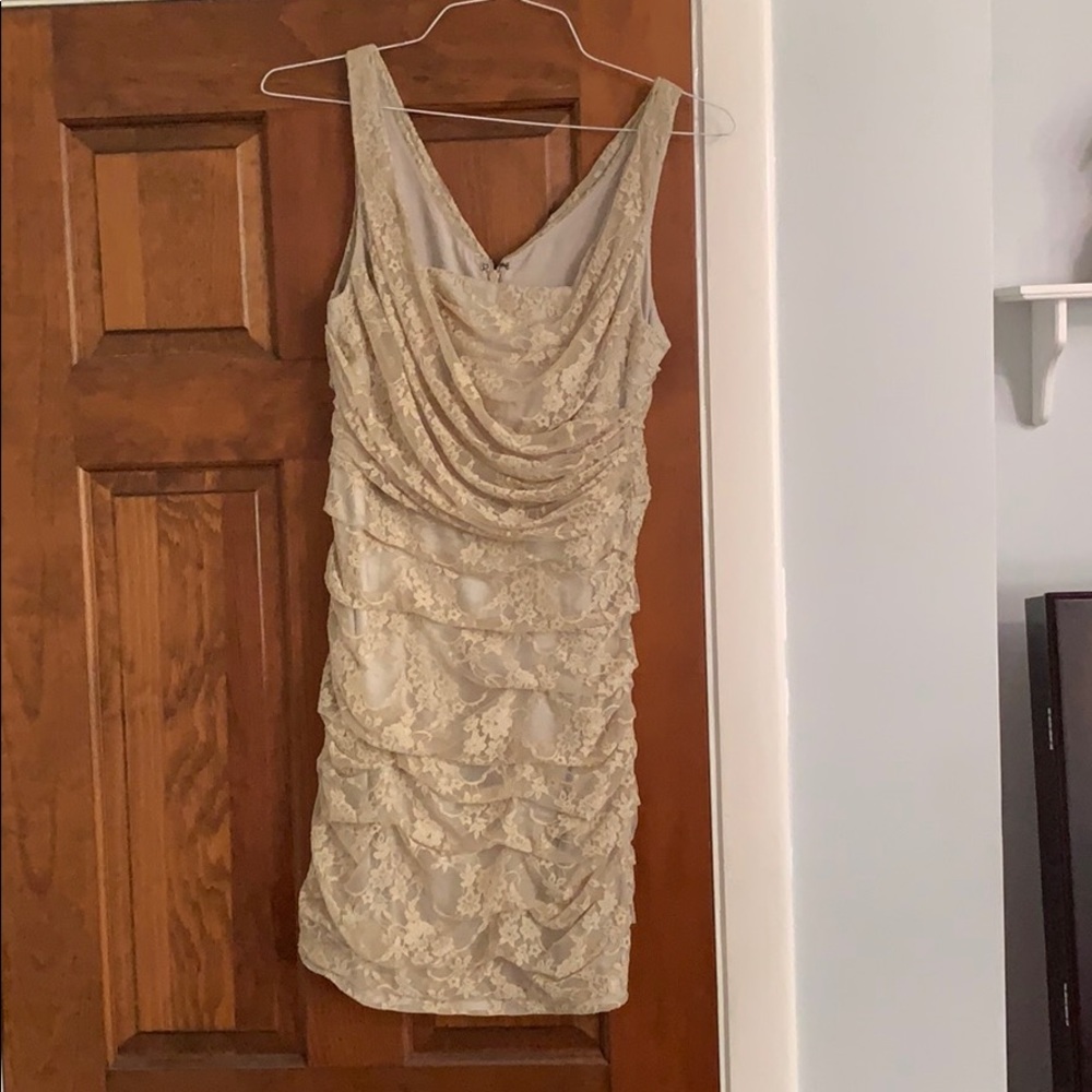 Tan, lace dress from Express